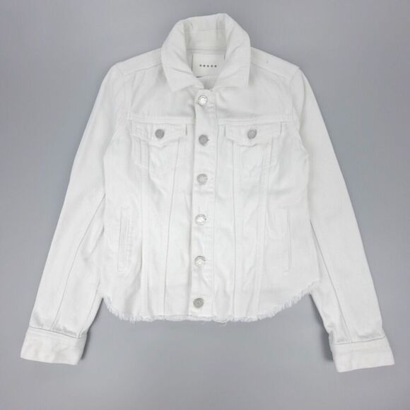 BLANK NYC Western Raw Hem Cropped Jean Jacket Button Down Trucker White Denim XS - Picture 5 of 8